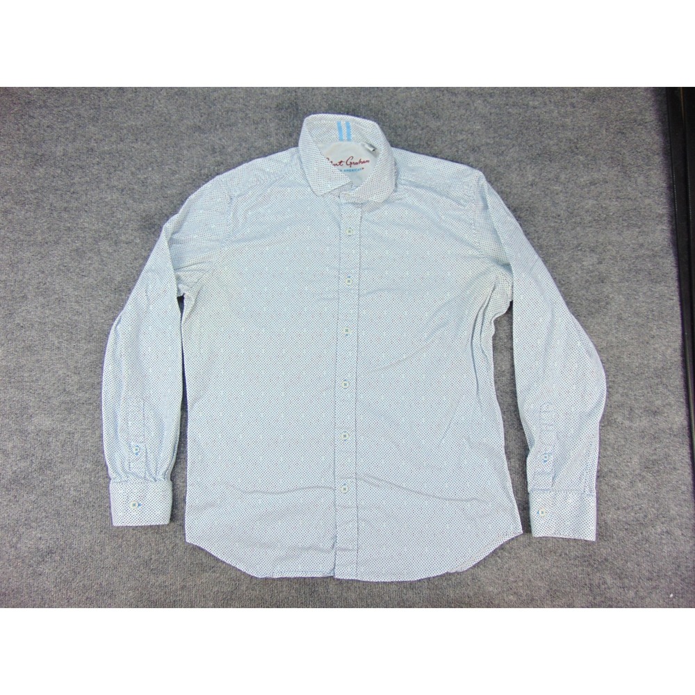 Robert Graham Shirt Mens Large Tailored Fit White Blue Geometric Button Up